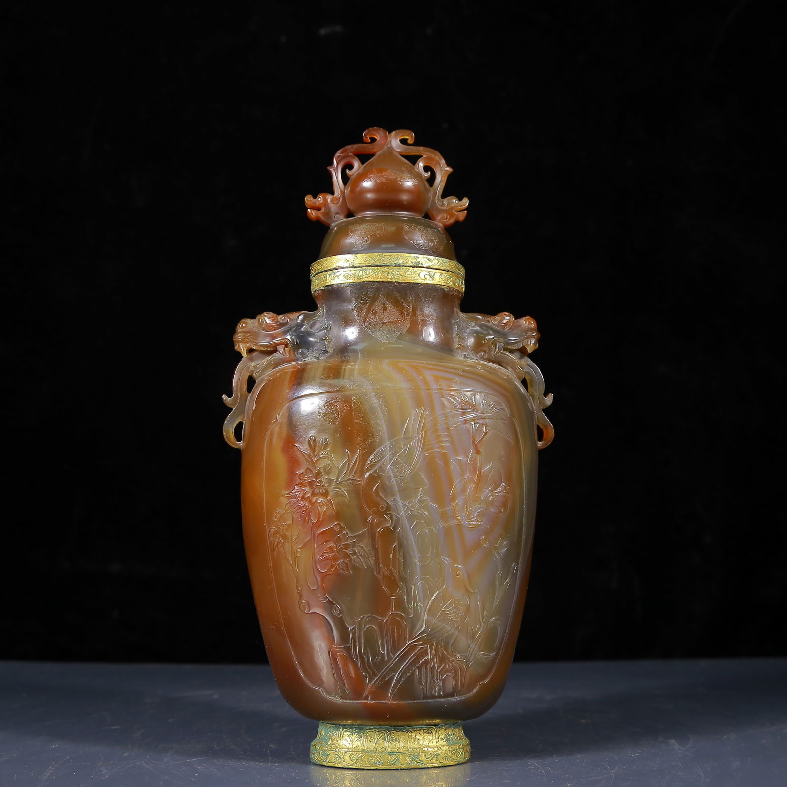 An Exquisite Agate Flower and Bird Pattern Double-Ears Bottle - 6