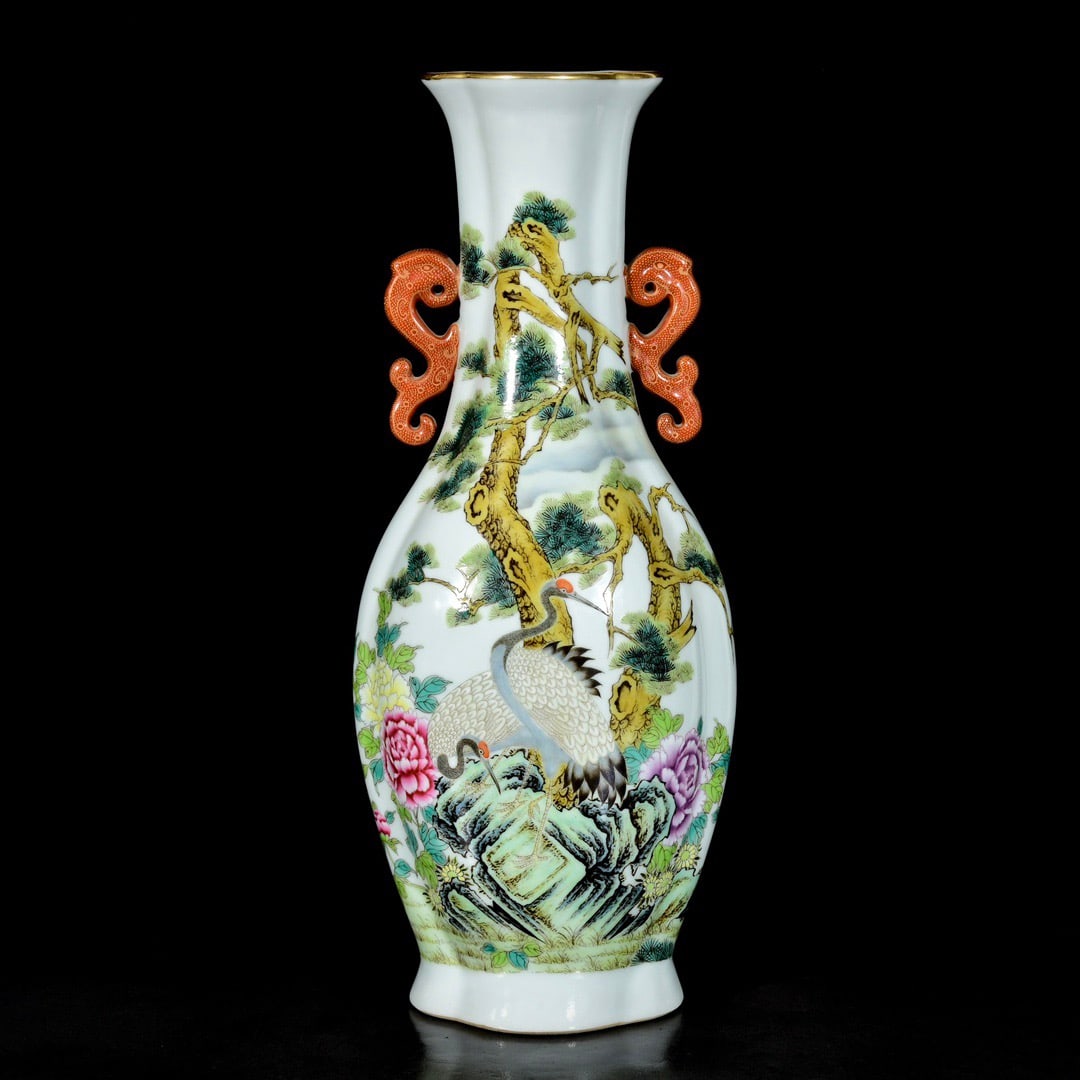 A Rare Enamel Painted Gold Flower and Bird Pattern Double-Ears Vase,With Poem: A Rare Enamel Painted Gold Flower and Bird Pattern Double-Ears Vase,With Poem,Qing Dynasty, China,Qianlong Six-character Mark,Size:13.8inx5.7in 珐琅彩描金花鸟