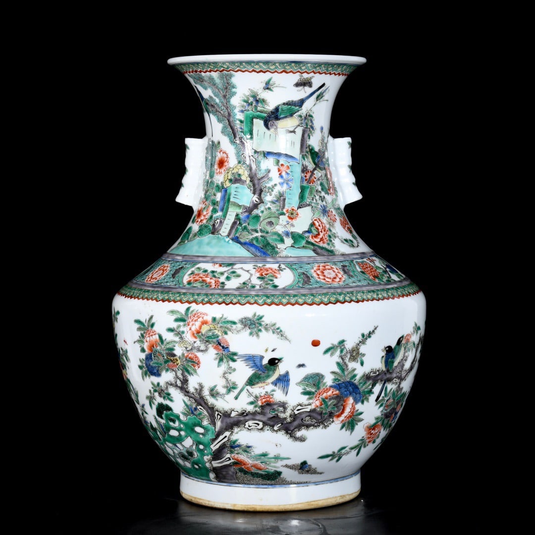 A Huge Wucai Flower and Bird Pattern Double-Ears Vase (1 of 9)