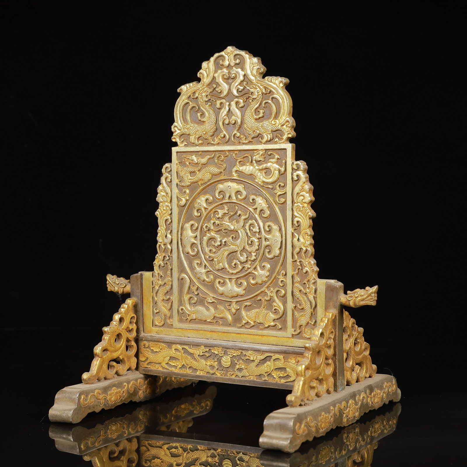 An Exquisite Gilt Silver Auspicious Beast Pattern Screen - 4