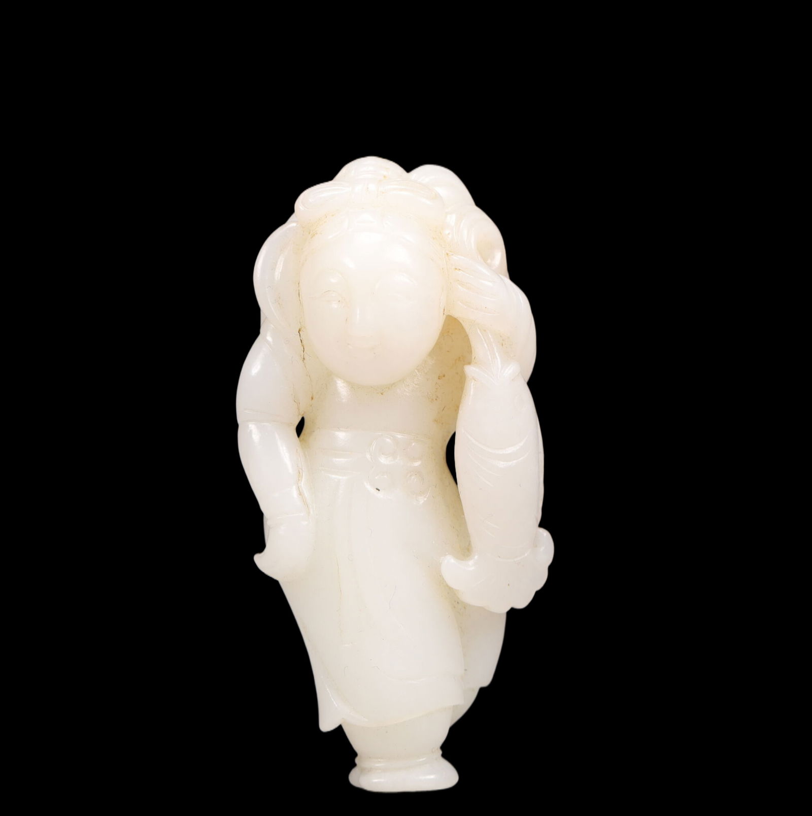 An Exquisite White Jade Old Fisherman Ornament: An Exquisite White Jade Old Fisherman Ornament, Qing Dynasty, China, Size:1.4inx0.8inx2.8in, Weight:82g 