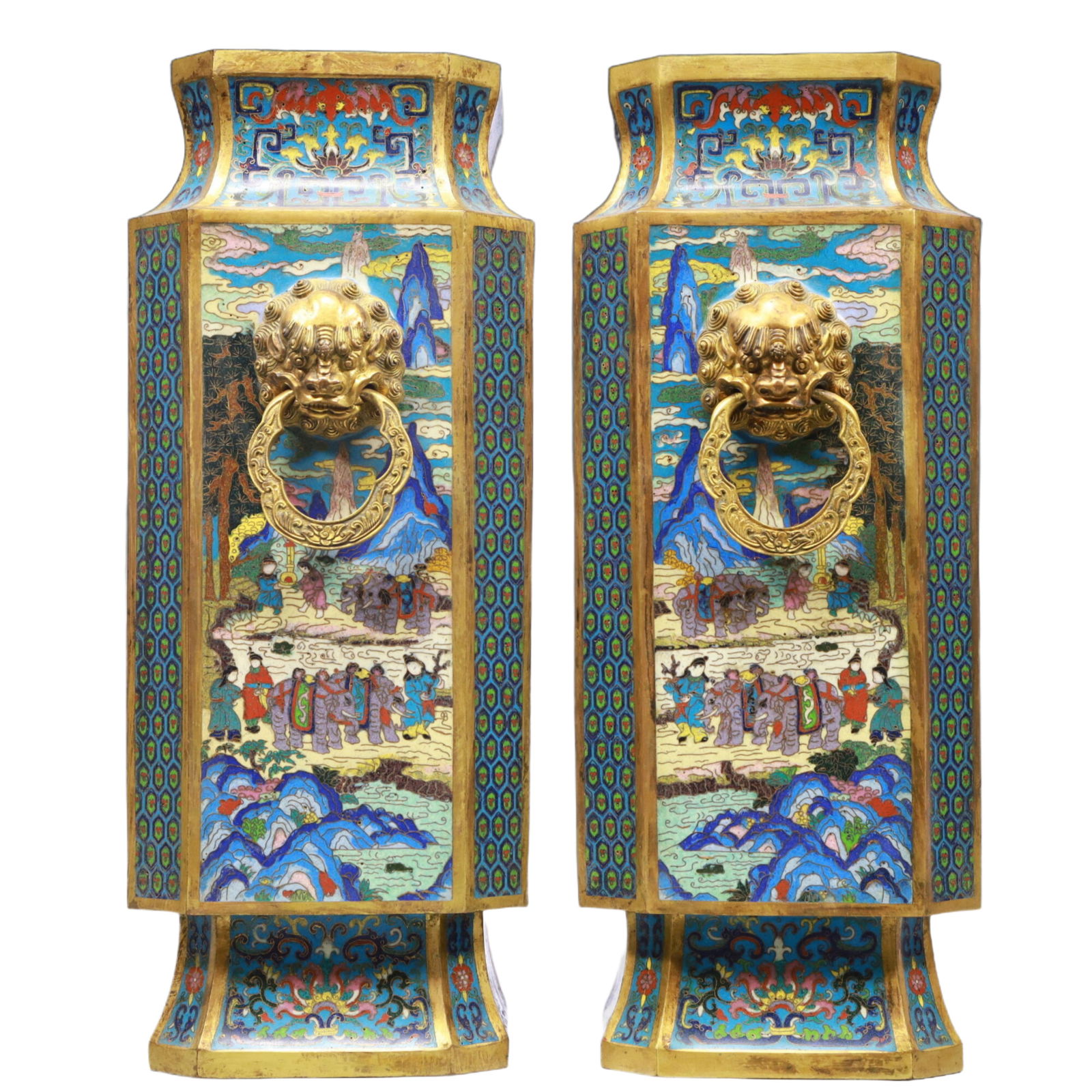 A Pair of Exquisite Cloisonne Character and Story Pattern Double-Ears Vases - 2