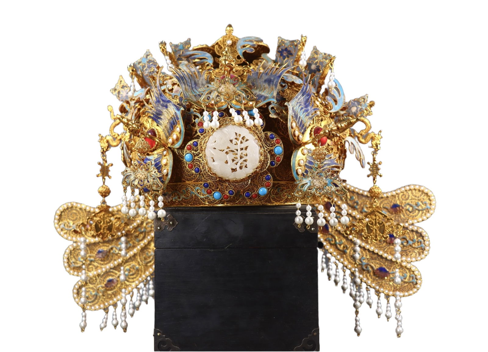 A Huge Filigree and Gilding Inlaid White Jade phoenix coronet,Inlaid Gems and Pearls (1 of 9)