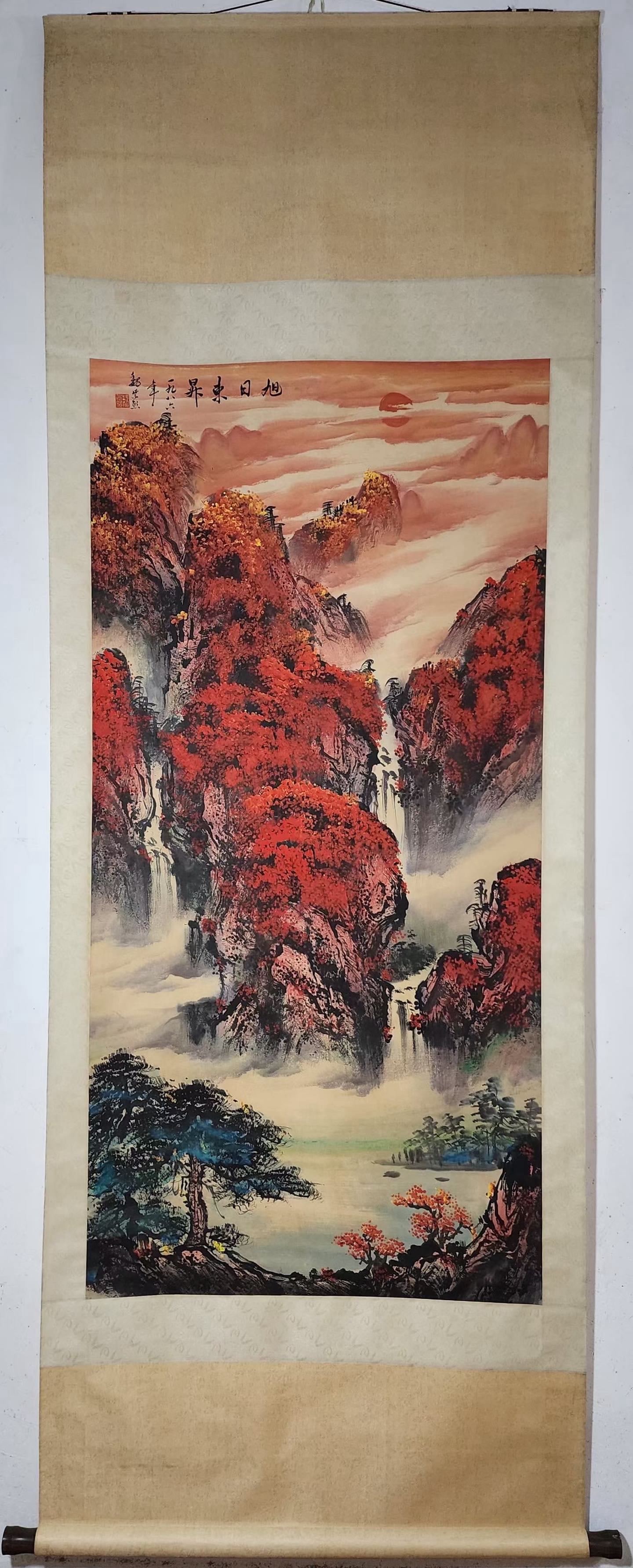 A Chinese Vertical Scroll Ink Painting of Landscape on Paper,Wei Zixi: A Chinese Vertical Scroll Ink Painting of Landscape on Paper,Wei Zixi,Size:(Without frame)53.9inx26.4in 