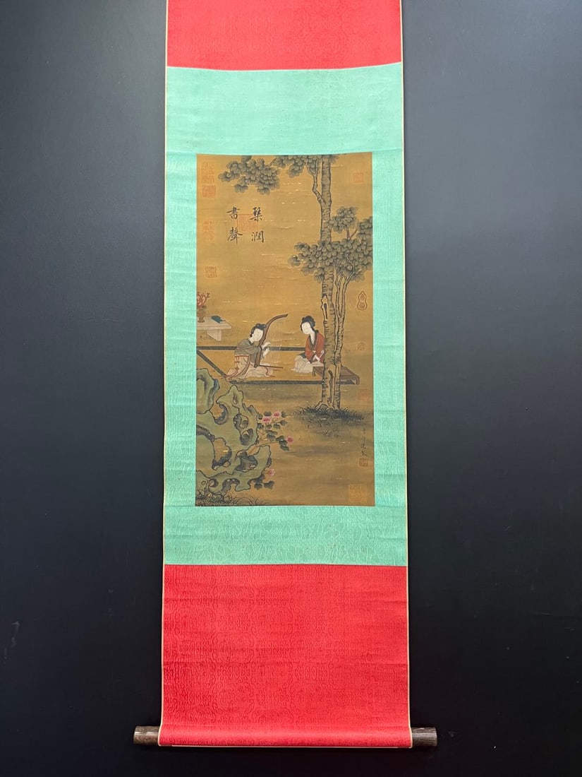 A Chinese Vertical Scroll Ink Painting of Woman on Silk,Cao Zhongda (1 of 9)