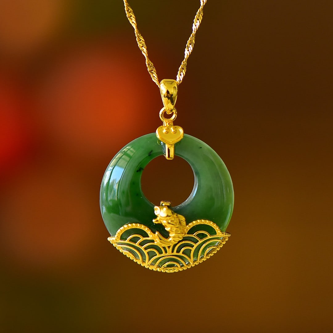 An Exquisite Sterling Silver-Gold Plated Inlaid Jasper Pendant (1 of 5)