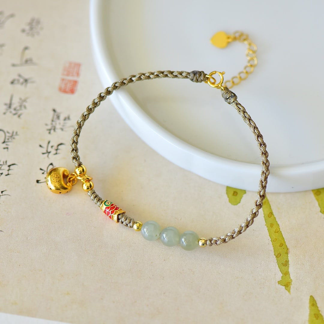 An Exquisite Sterling Silver-Gold Plated Inlaid Greenish Jade Bracelets: An Exquisite Sterling Silver-Gold Plated Inlaid Greenish Jade Bracelets,Size:6mmx6mm 纯银镀金镶青白玉手链