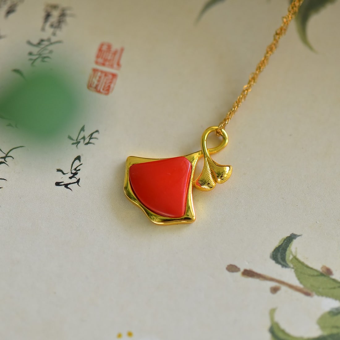 An Exquisite Sterling Silver-Gold Plated Inlaid Cinnabar Pendant: An Exquisite Sterling Silver-Gold Plated Inlaid Cinnabar Pendant,Size:12mmx14mm 寓意:杏林春暖 