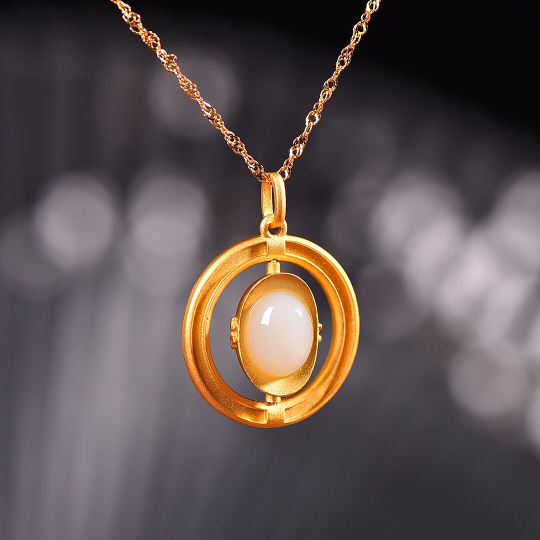 A Set of Fine Sterling Silver-Gold Plated Inlaid White Jade Jewelrys: A Set of Fine Sterling Silver-Gold Plated Inlaid White Jade Jewelrys,Size:(Earrings)6mmx8mm,(Pendant)8mmx10mm,(Ring)6mmx8mm,(Bracelet)10mmx8mm 