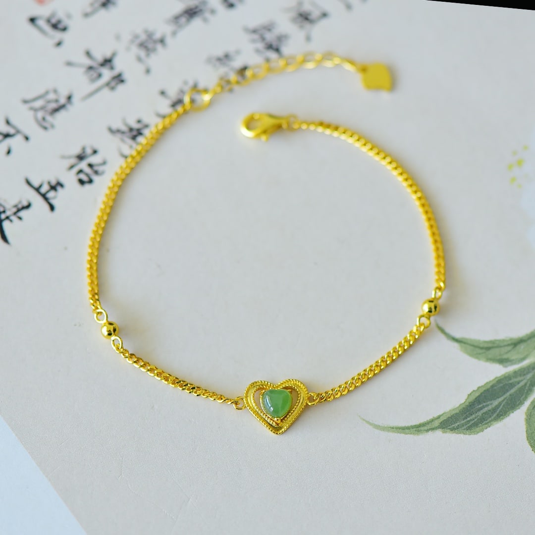 An Exquisite Sterling Silver-Gold Plated Inlaid Jasper Bracelet: An Exquisite Sterling Silver-Gold Plated Inlaid Jasper Bracelet,Size:5mmx5mm 纯银镀金镶碧玉手链