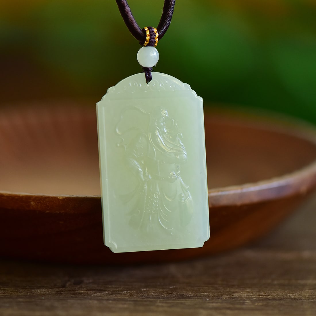 An Exquisite Greenish Jade Guangong Pendant: An Exquisite Greenish Jade Guangong Pendant,Size:50mmx30mmx9mm 