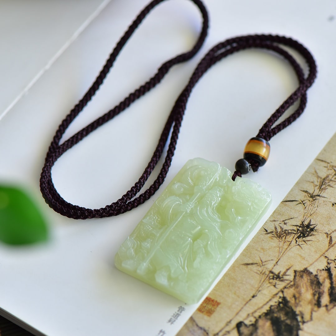 An Exquisite White Jade Guangong and Dragon Pattern Pendant: An Exquisite White Jade Guangong and Dragon Pattern Pendant,Size:38mmx57mm 