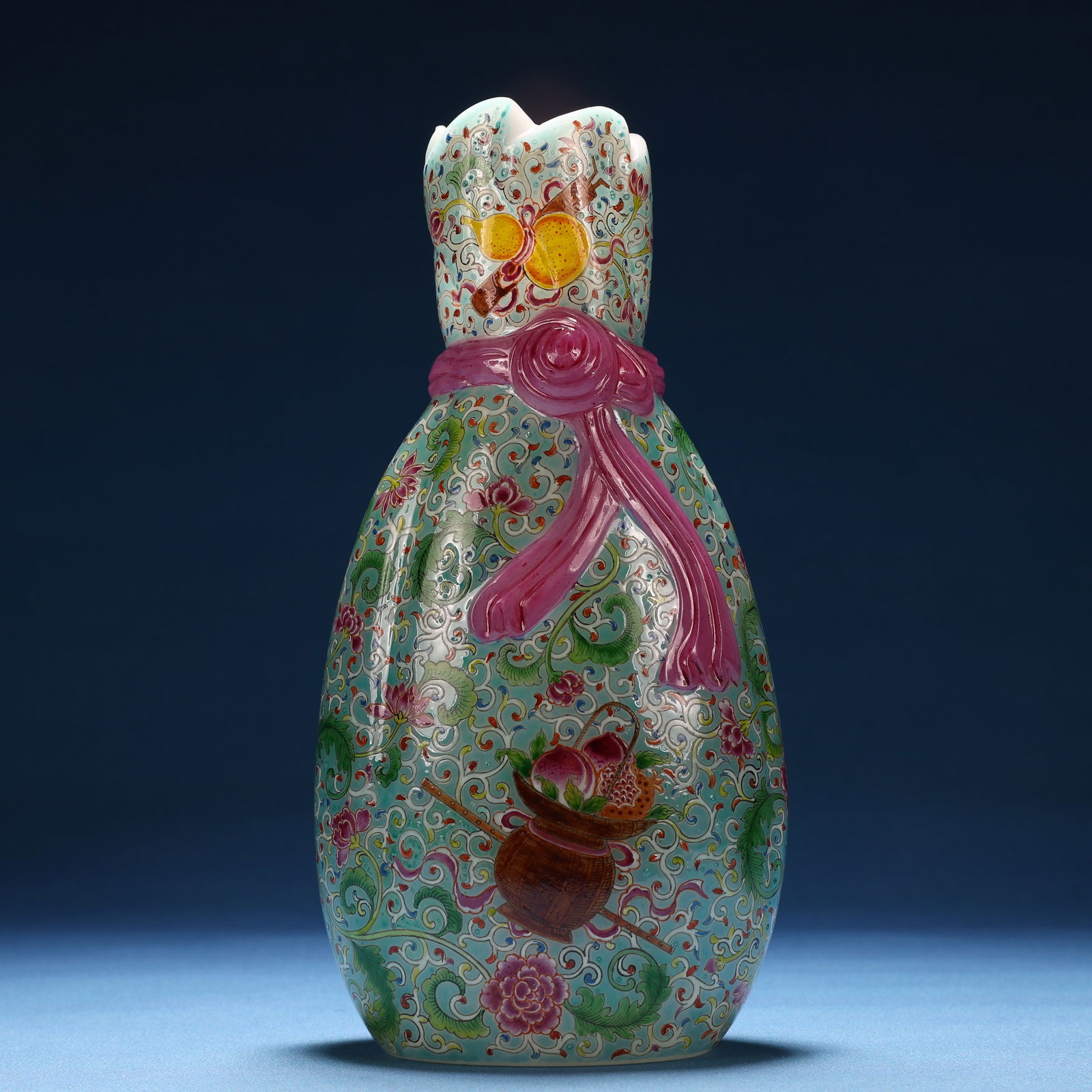 A Fine Glass Painted Enamel Flower and Eight Treasures Pattern Vase: A Fine Glass Painted Enamel Flower and Eight Treasures Pattern Vase,Qing Dynasty, China,Qianlong Four-character Mark,Size:3.5inx2.4inx7.5in 料器画珐琅花卉