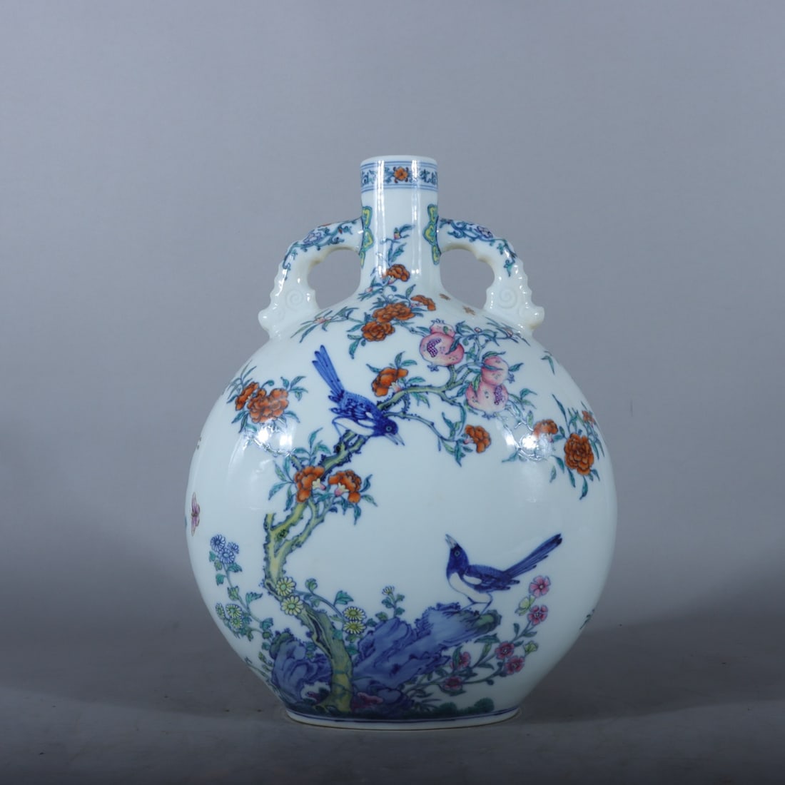 A Exquisite Blue and White Doucai Flower and Bird Pattern Vase: A Exquisite Blue and White Doucai Flower and Bird Pattern Vase,Qing Dynasty, China,Yongzheng Six-character Mark,Size:14.8inx2inx11.6inx6.1in 