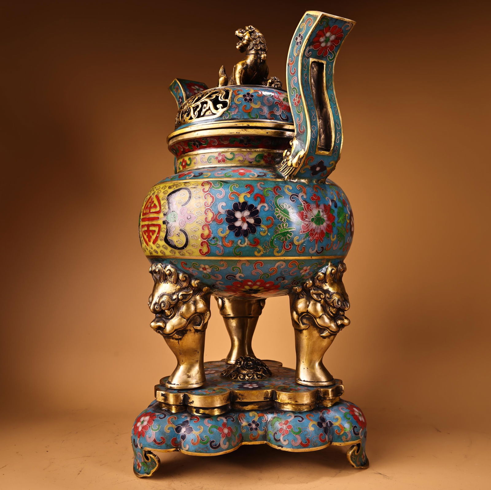 A Exquisite Bronze Filigree Enamel Lion Tripod Censer (1 of 9)