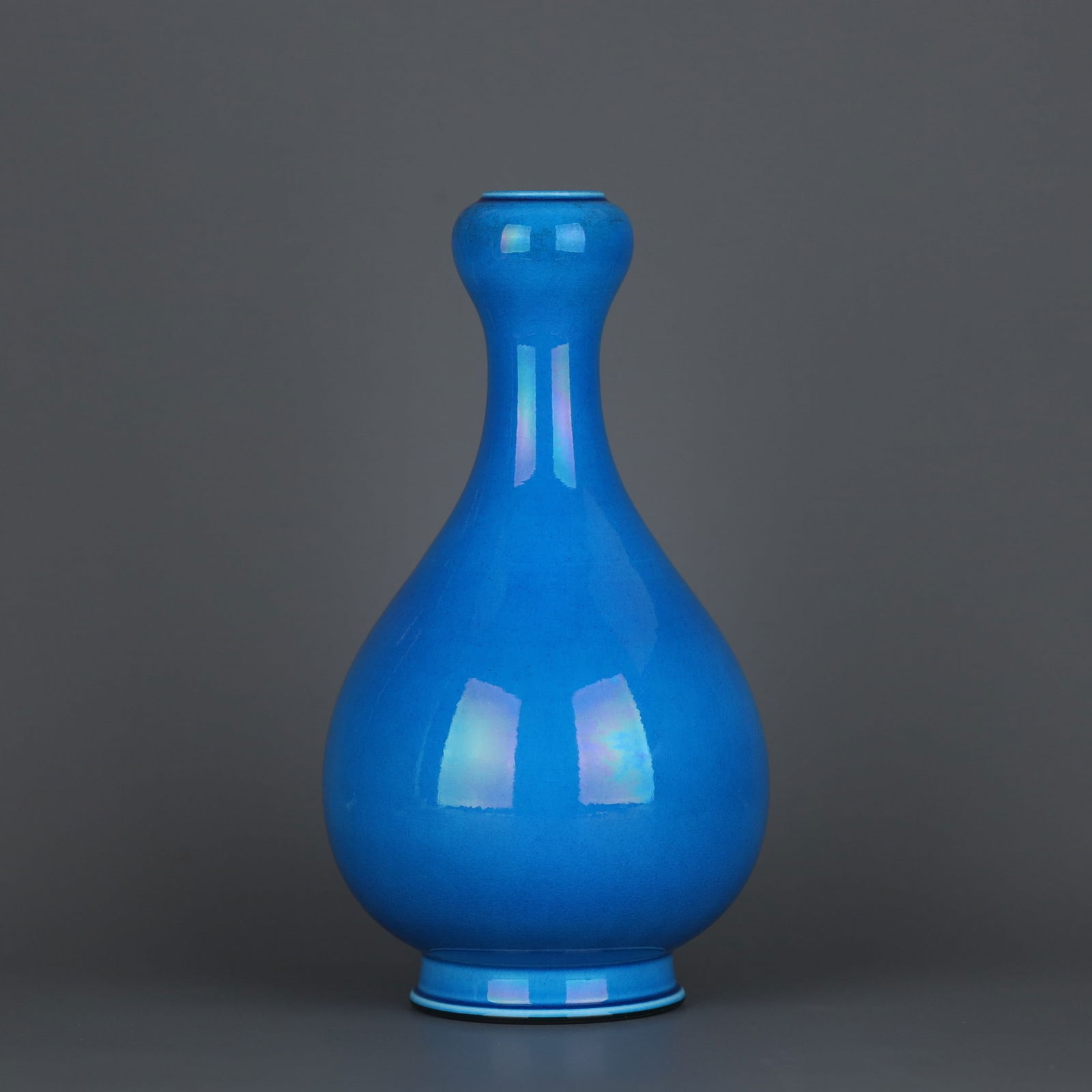 A Exquisite Peacock Blue Glaze Vase: A Exquisite Peacock Blue Glaze Vase,Qing Dynasty, China,Qianlong Six-character Mark,Size:10.5inx5.8in 