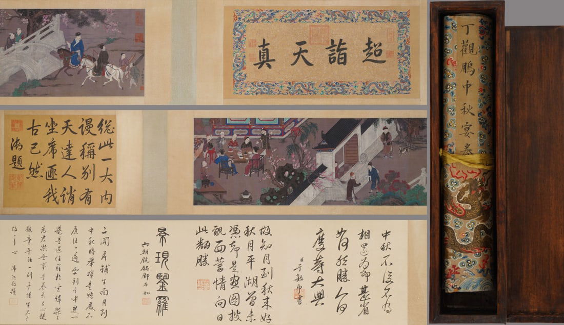 A Chinese Hand Scroll Ink Figure Painting on Silk: A Chinese Hand Scroll Ink Figure Painting on Silk,Qing Dynasty, China,Ding Guanpeng,without frame size:9.1inx43.3in 