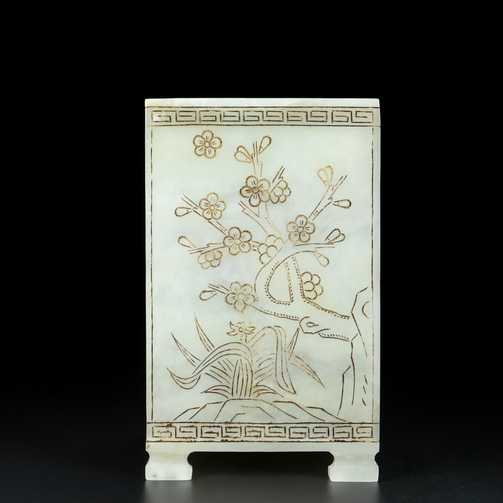 A Exquisite Hotan Jade Flower Pattern Brush Pot: A Exquisite Hotan Jade Flower Pattern Brush Pot,Qing Dynasty, China,Qianlong Four-character Mark,Size:5.3inx3.1in 