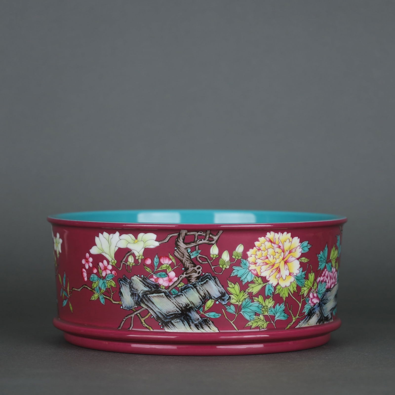 A Exquisite Ruby Red Ground Enamel Flower Pattern Brush Washer: A Exquisite Ruby Red Ground Enamel Flower Pattern Brush Washer,Qing Dynasty, China,Yongzheng Four-character Mark,Size:3inx7.2in 