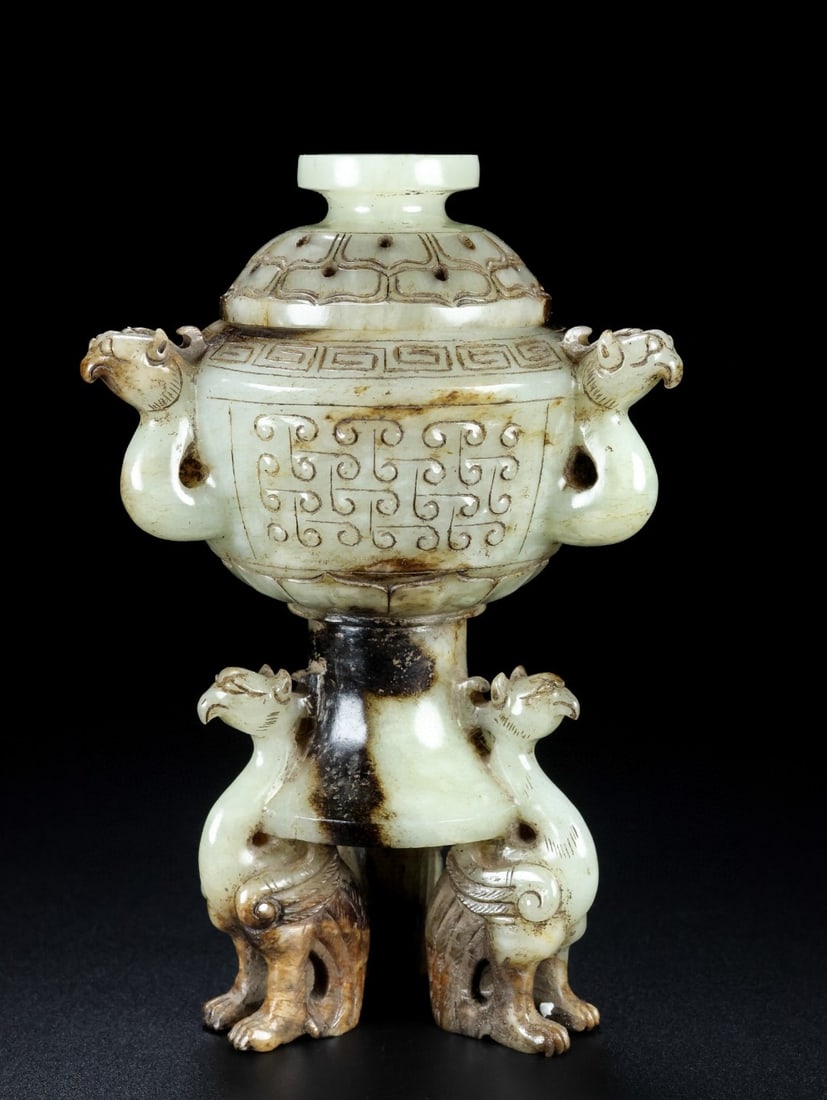 A Exquisite Hotan Jade Phoenix-Ears Censer (1 of 9)