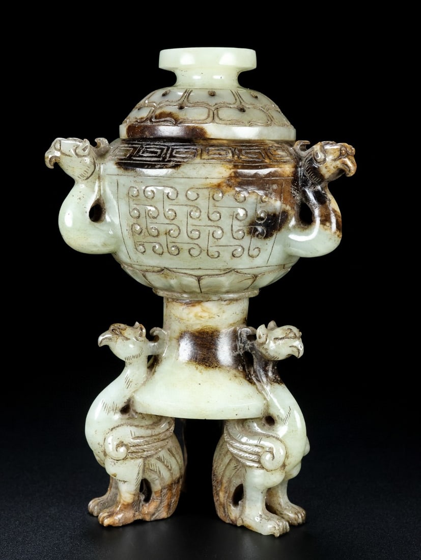 A Exquisite Hotan Jade Phoenix-Ears Censer - 8