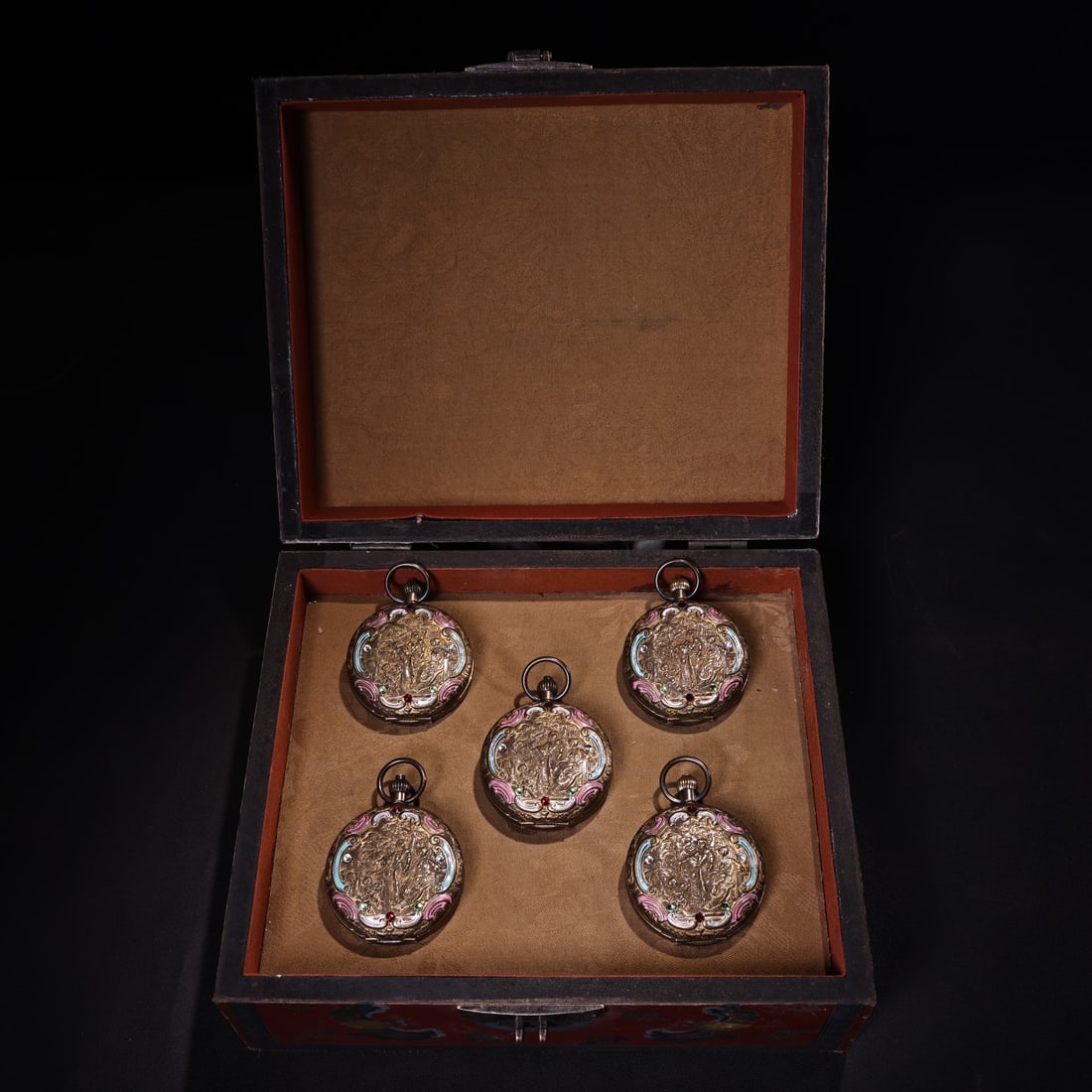 A Set of Exquisite Copper Pocket Watch: A Set of Exquisite Copper Pocket Watch,Qing Dynasty,China,Size:2.2inx0.8in,Weight:160g 一套铜怀表,中国清代