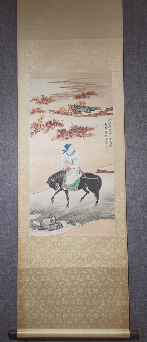 A Chinese Vertical Scroll Ink Painting of Figures on Paper: A Chinese Vertical Scroll Ink Painting of Figures on Paper,Modern Time of China,Zhang Daqian,Size:37inx18.9in 