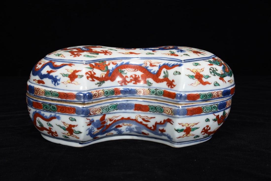 A Rare Wucai Dragon Pattern Ink Box - 2