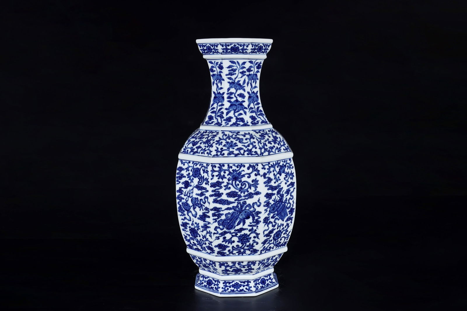 A Exquisite Blue and White Lotus Pattern Eight Treasures Pattern Vase: A Exquisite Blue and White Lotus Pattern Eight Treasures Pattern Vase,Qing Dynasty, China,Qianlong Six-character Mark,Size:16.9inx8.3inx5in 