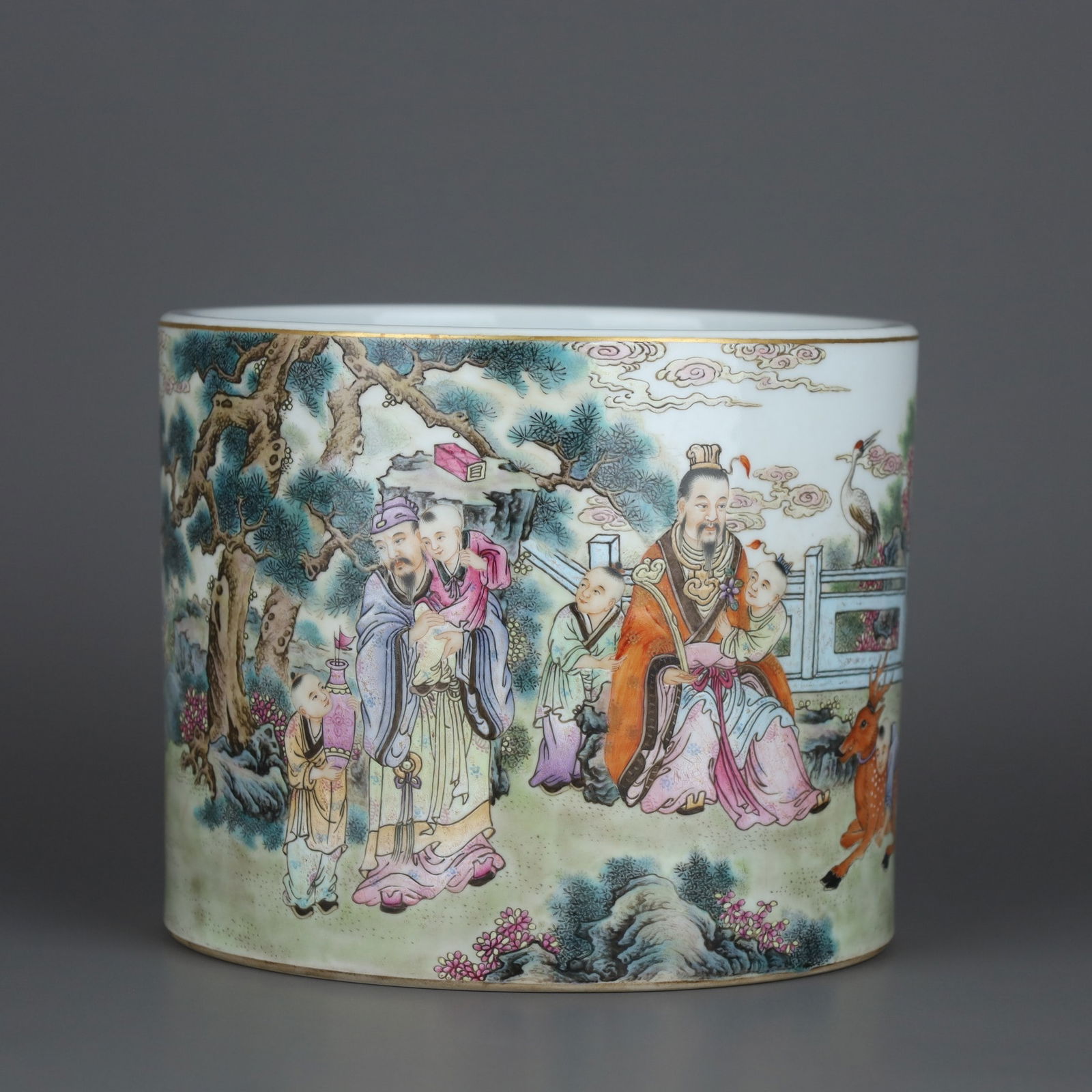 A Exquisite Famille-Rose Figures Pattern Brush Pot (1 of 9)