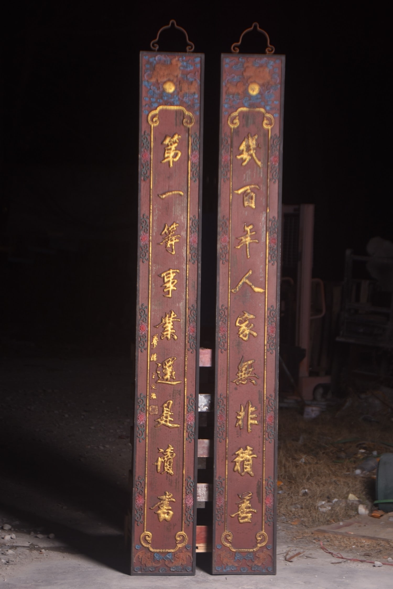 A Exquisite Wang wen zhi Mark Couplet Plaque: A Exquisite Wang wen zhi Mark Couplet Plaque,Qing Dynasty, China,Size:94.5inx11.8in 王文治款对联牌匾,中国清代