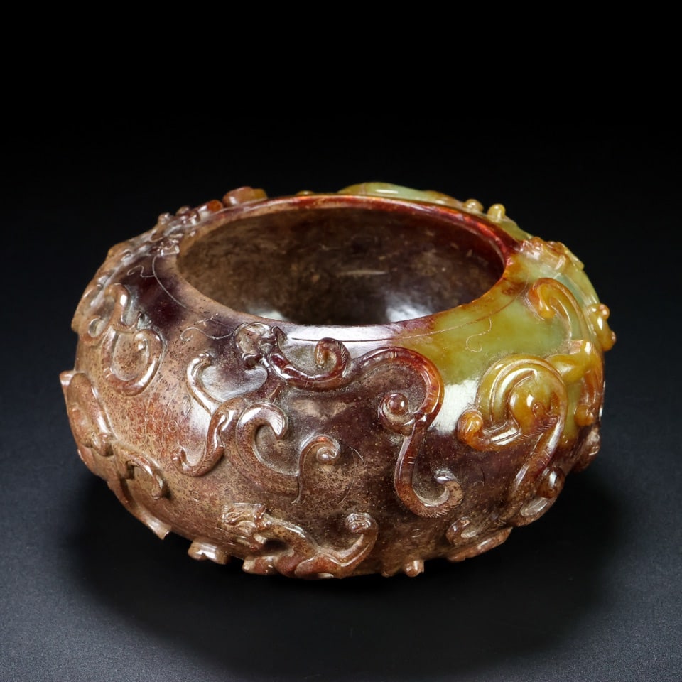 A Exquisite Hetian Jade Dragon Pattern Brush Washer - 4
