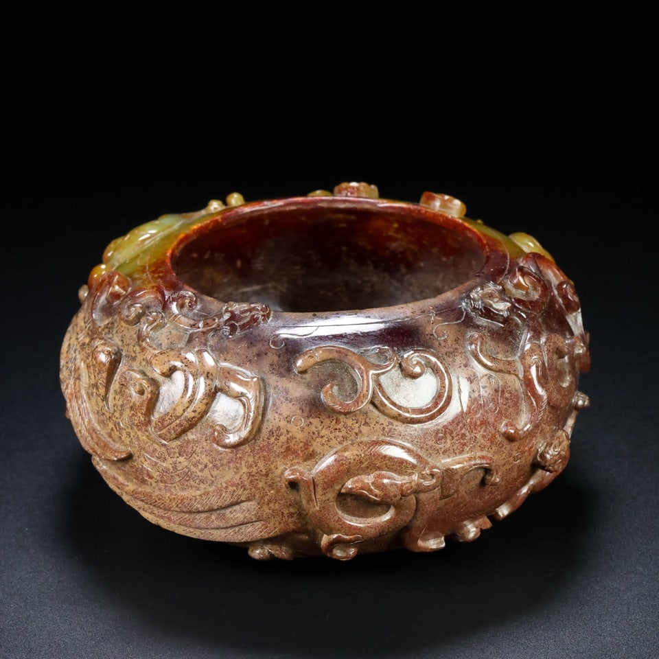 A Exquisite Hetian Jade Dragon Pattern Brush Washer - 6