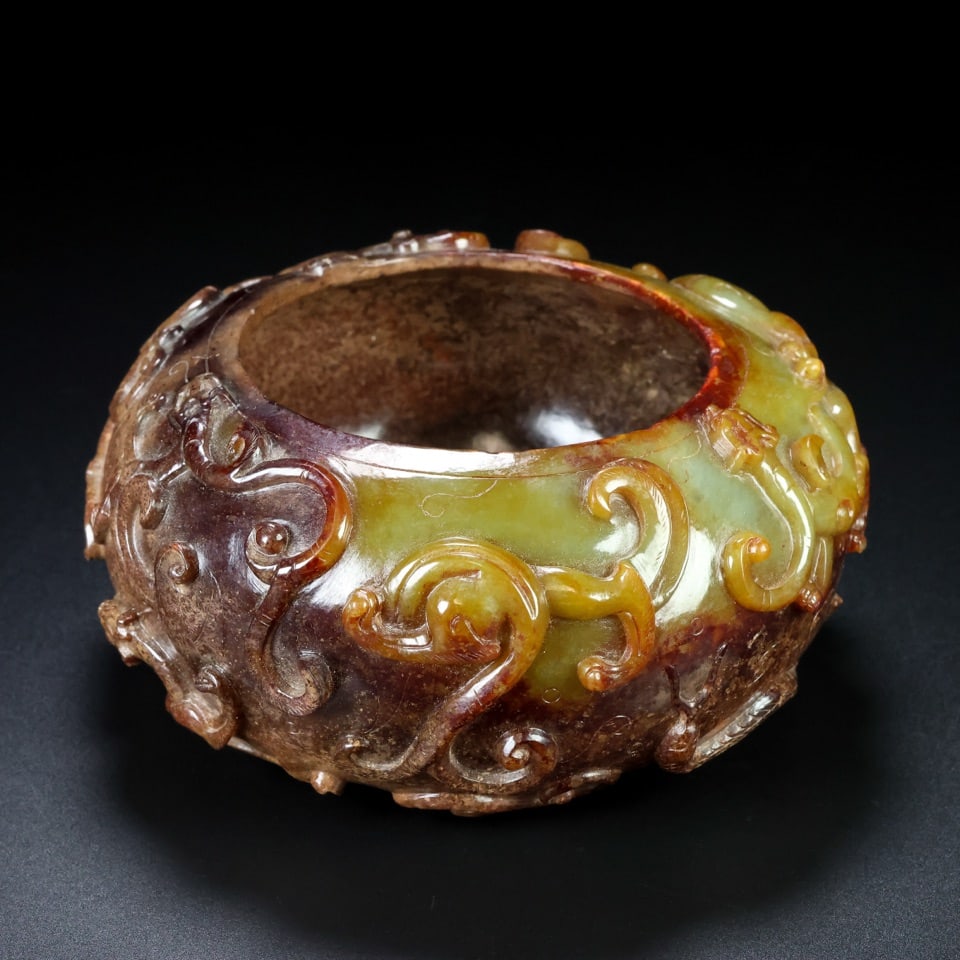A Exquisite Hetian Jade Dragon Pattern Brush Washer - 7