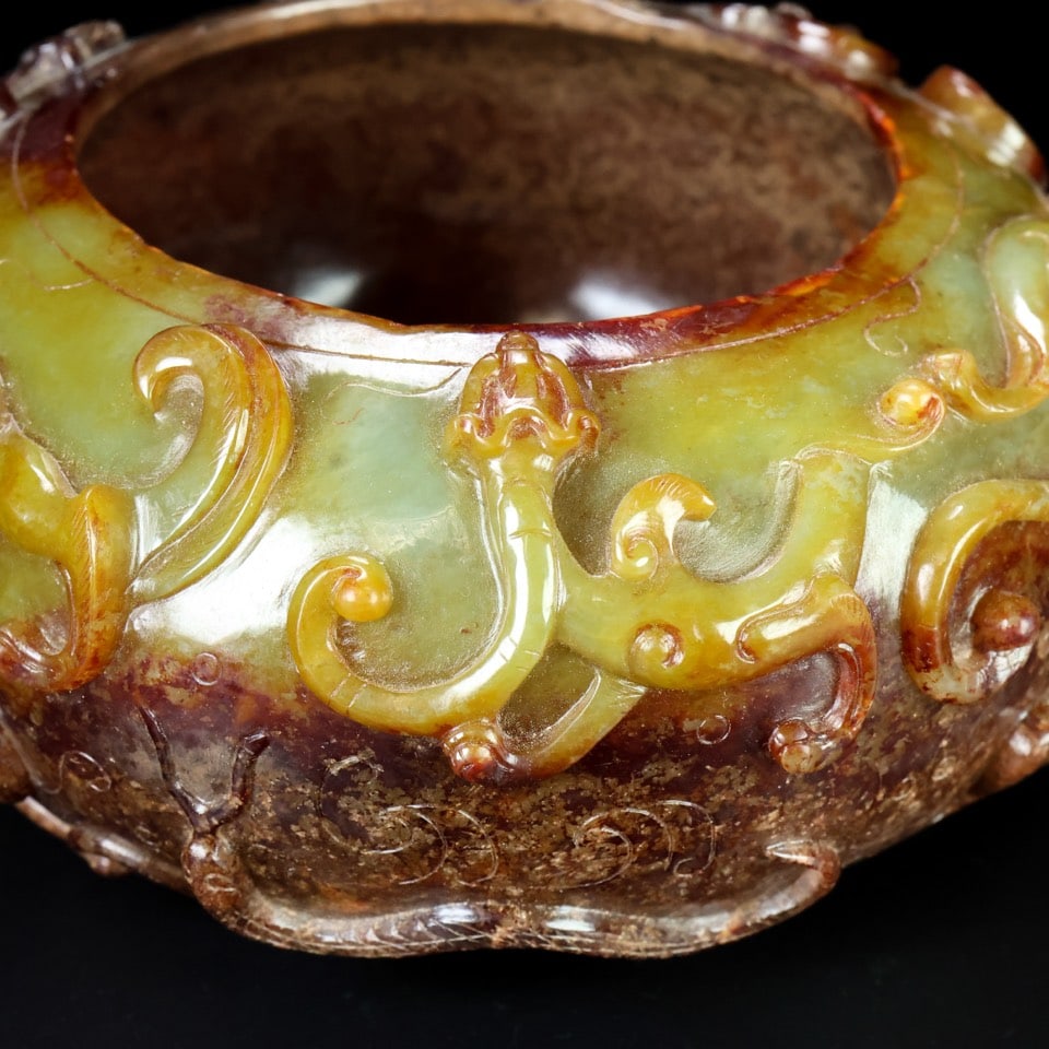 A Exquisite Hetian Jade Dragon Pattern Brush Washer - 8