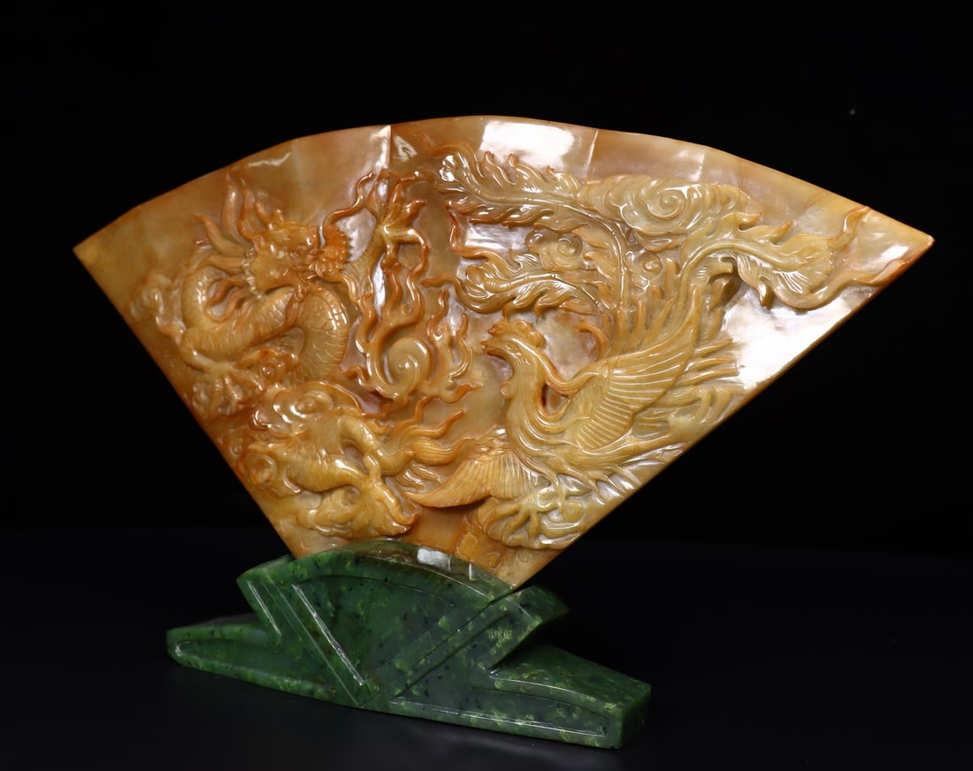A Exquisite Hetian Jade Dragon Pattern Fan - 4
