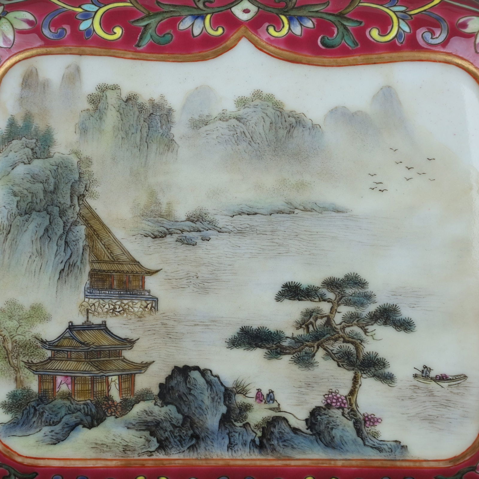 A Exquisite Ruby Red Ground Famille-Rose Landscape Pattern Vase - 6