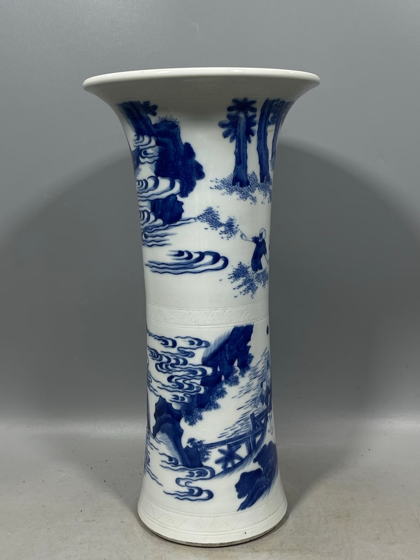 Blue and White Figures Pattern Vase - 2