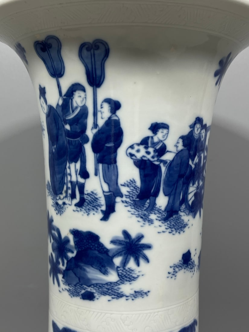Blue and White Figures Pattern Vase - 6