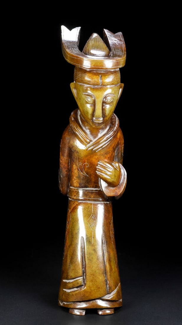 A Exquisite Hotan Jade Human-Shaped Ornament: A Exquisite Hotan Jade Human-Shaped Ornament,Han Dynasty, China 和田玉人俑,中国汉代