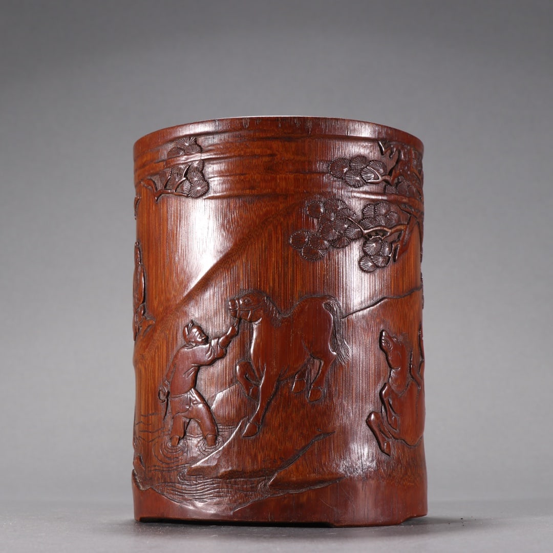 A Exquisite Bamboo Carving Figures Pattern Brush Pot (1 of 9)