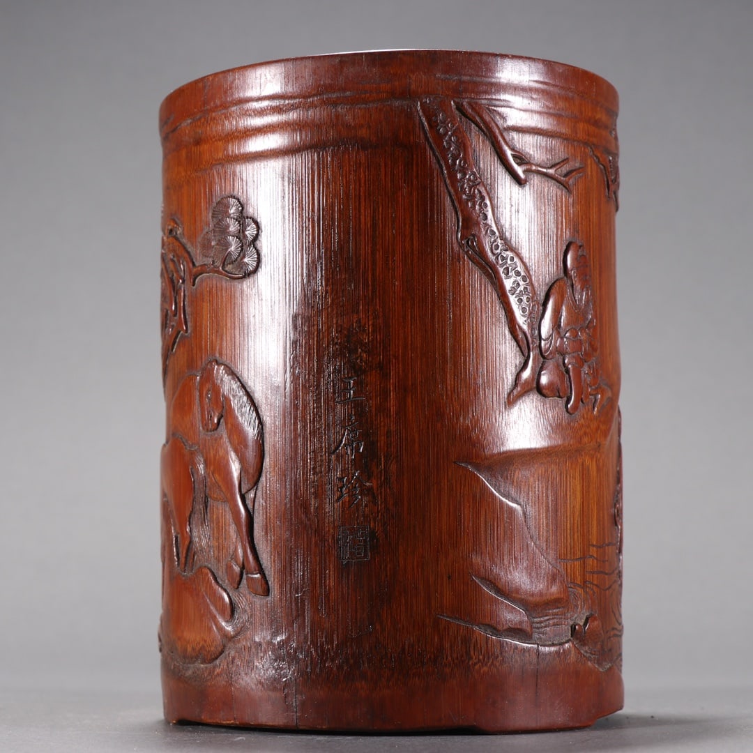 A Exquisite Bamboo Carving Figures Pattern Brush Pot - 6