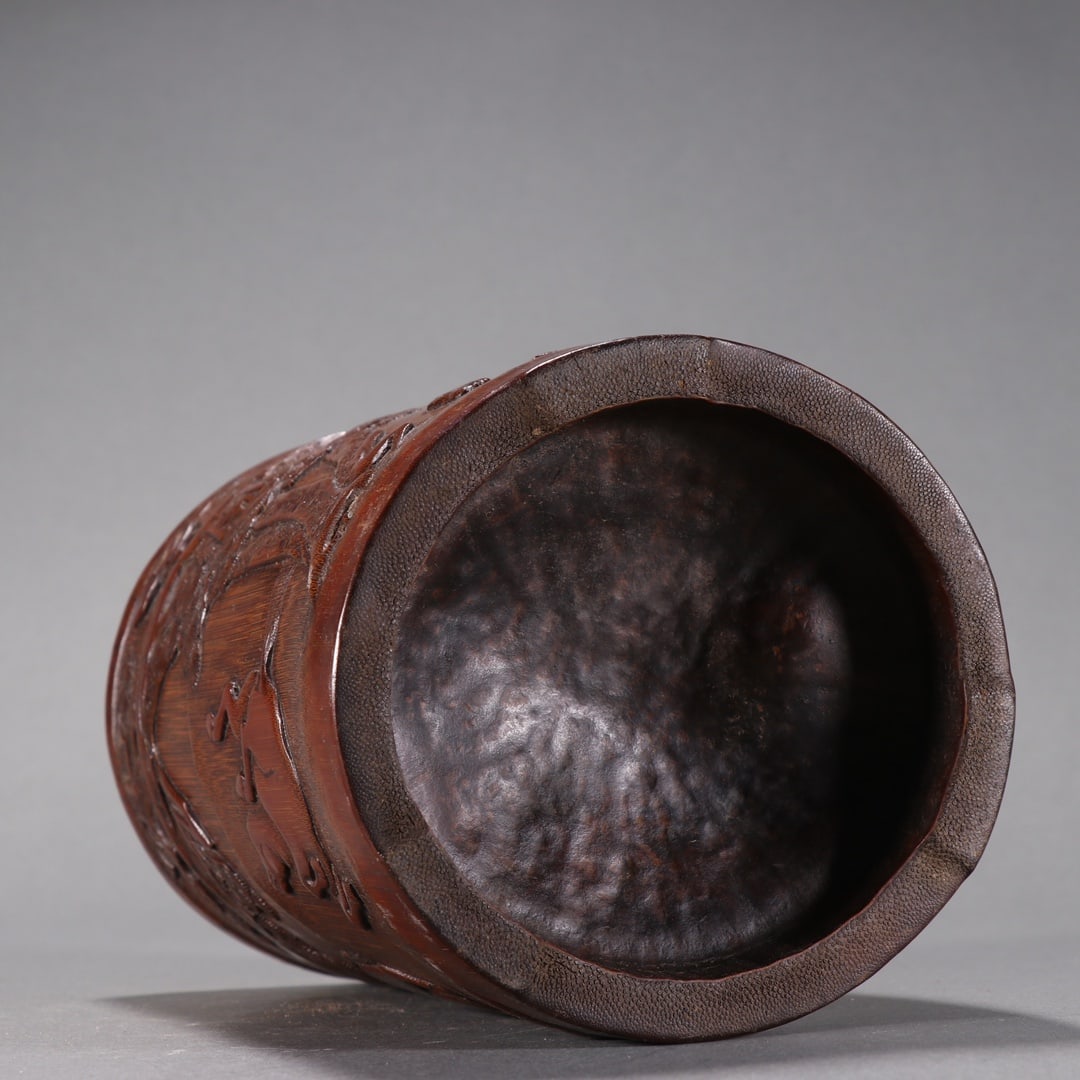A Exquisite Bamboo Carving Figures Pattern Brush Pot - 9