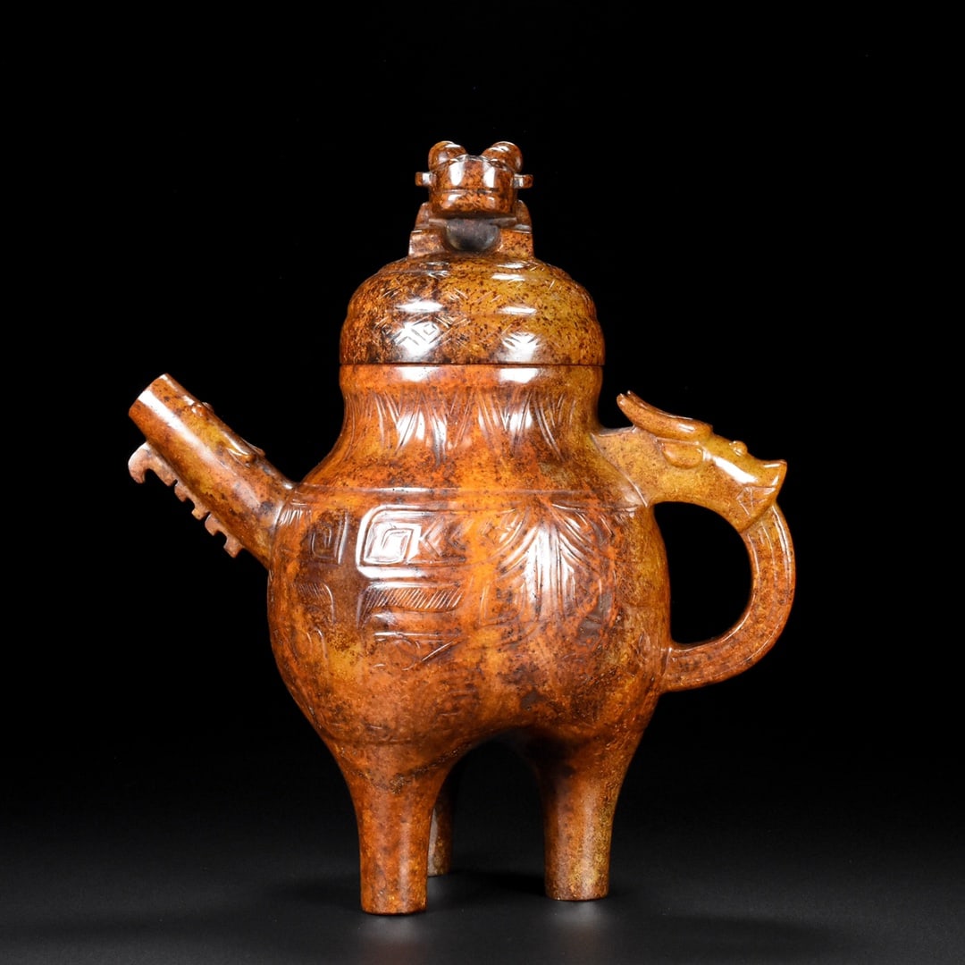 A Rare Hetian Jade Wine Pot: A Rare Hetian Jade Wine Pot,Han Dynasty, China,Size:8.3inx4.7inx9.4in, Weight:1345g 和田玉酒壶,中国汉代