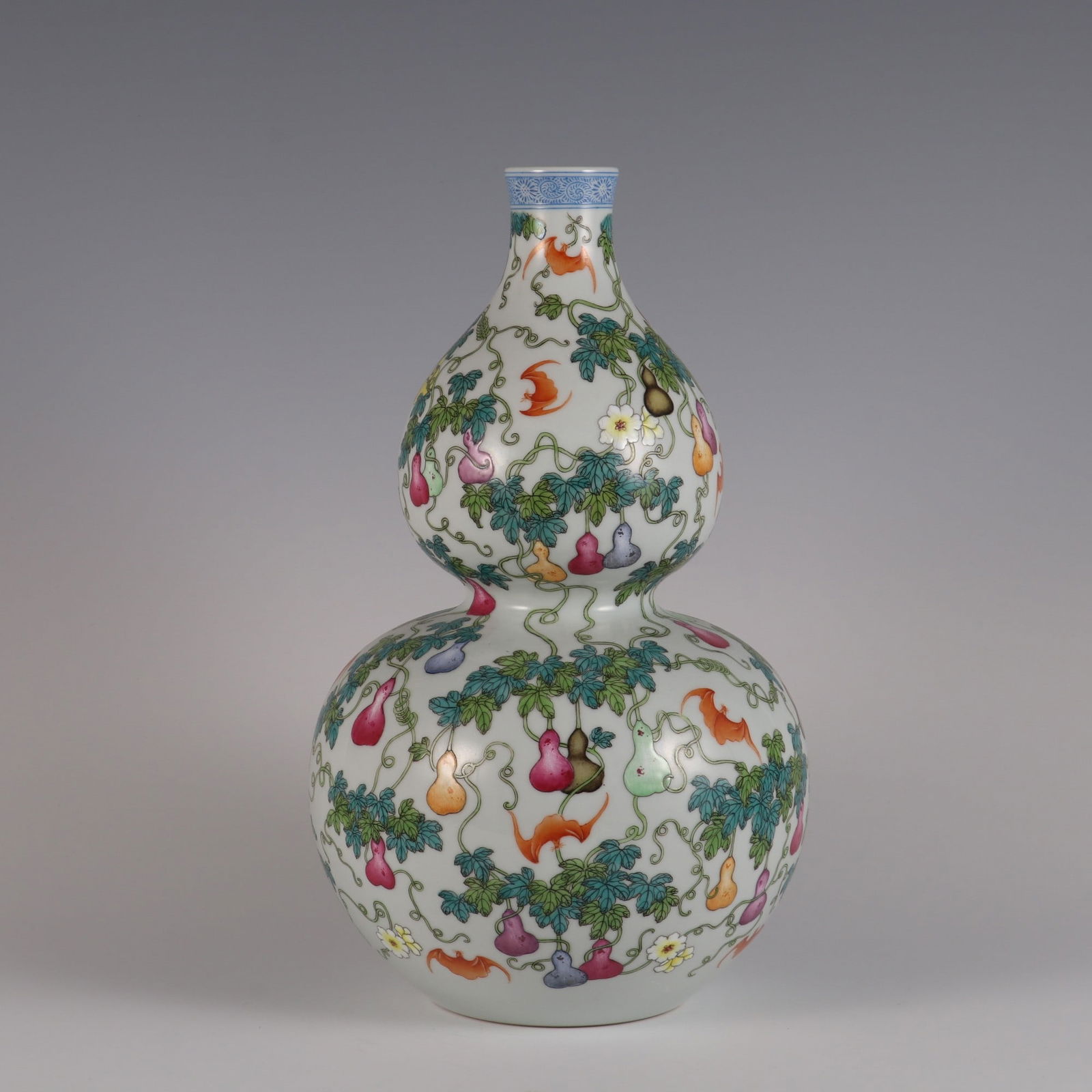 A Rare Enameled Gourd Pattern Gourd Vase: A Rare Enameled Gourd Pattern Gourd Vase,Qing Dynasty, China,Qianlong Six-character Mark,Size:12.4inx7.1in 