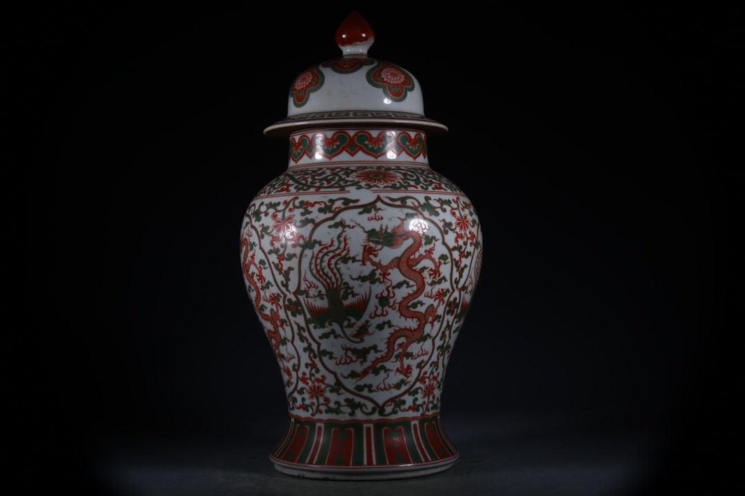 Doucai Dragon Phoenix Pattern Jar: Doucai Dragon Phoenix Pattern Jar,Ming Dynasty, China,Jiajing Six-character Mark,Size:15.6inx4.7in 