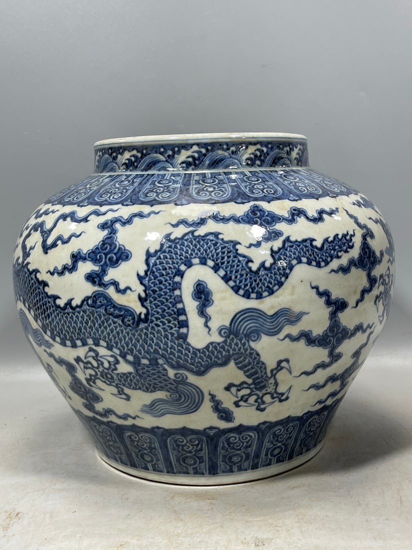 Blue and White Dragon Pattern Vase - 4