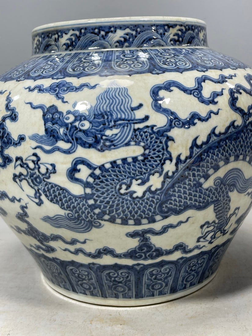 Blue and White Dragon Pattern Vase - 8