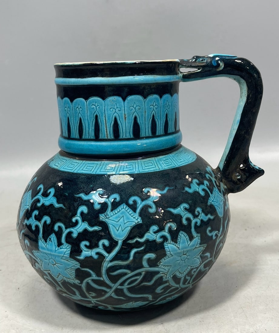 Peacock Blue Glaze Flower Pattern Ewer (1 of 8)