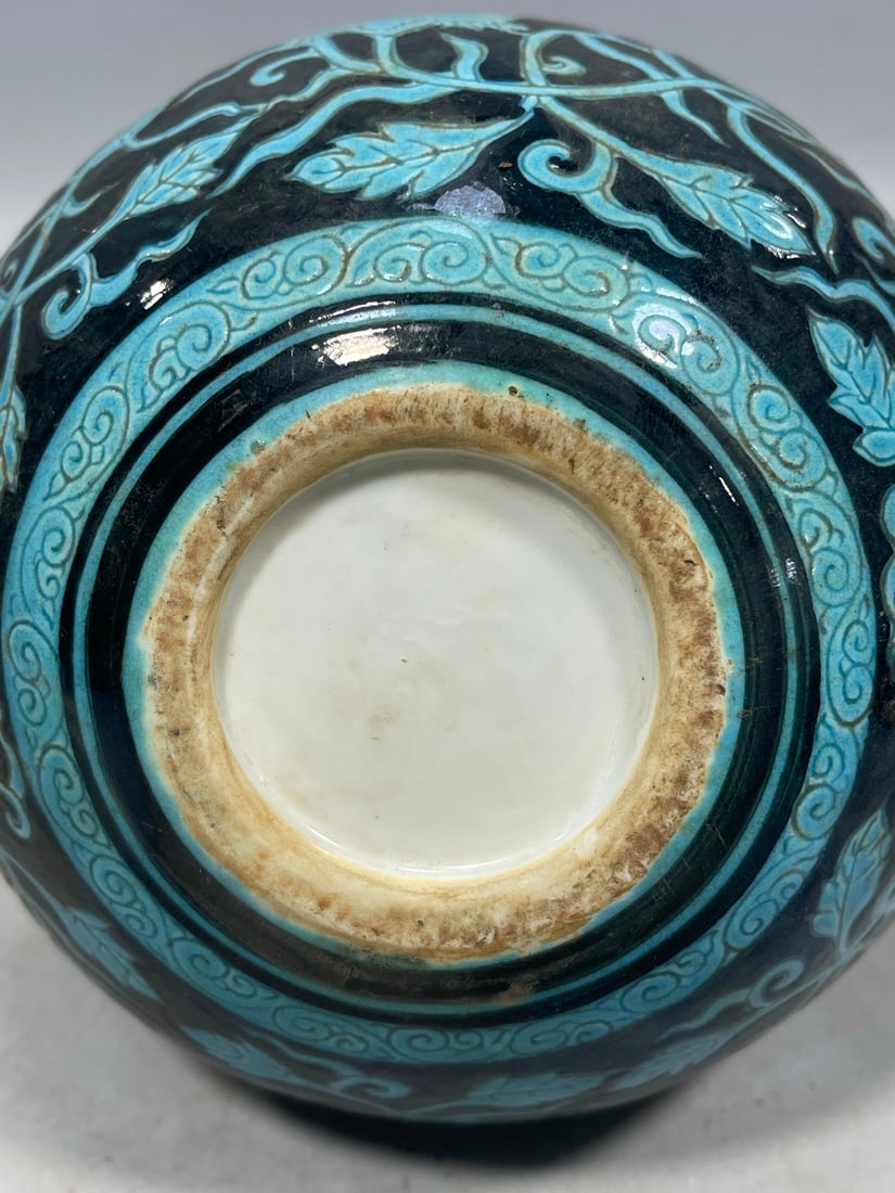 Peacock Blue Glaze Flower Pattern Ewer - 8